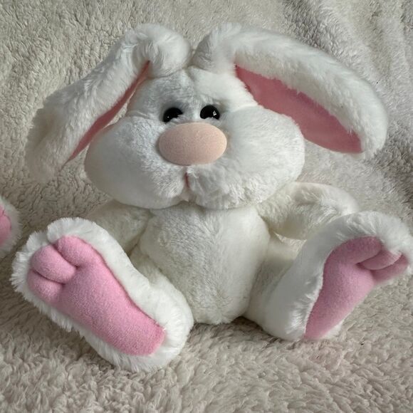 Set of 2 Soft Dreams White Pink Bunny Rabbit with Rattle 8” Easter Spring Plush - Picture 2 of 7